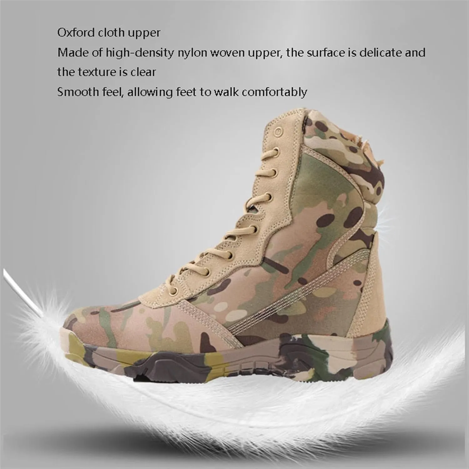 Mens Waterproof Military Work Boots, Mens Camouflage High Top Slip Resistant Side Zipper Combat Boots, Lace Up Breathable Patrol Boots, for Outdoor Sports Camping Combat