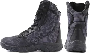 Mens Waterproof Military Work Boots, Mens Camouflage High Top Slip Resistant Side Zipper Combat Boots, Lace Up Breathable Patrol Boots, for Outdoor Sports Camping Combat
