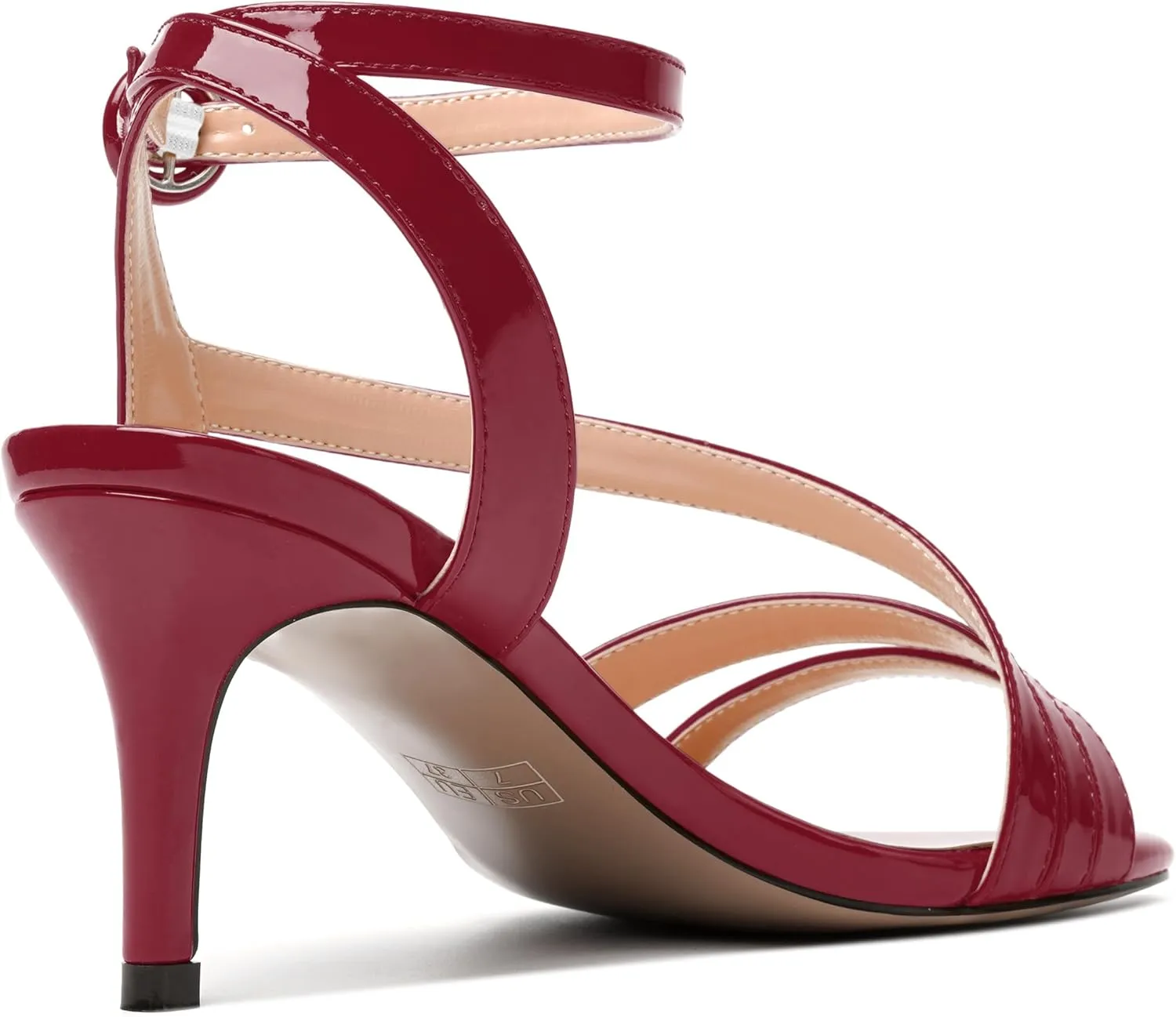 MERRORI Womens Casual Ankle Strap Patent Open Toe Buckle Office Stiletto Mid Heel Heeled Sandals 2.5 Inch