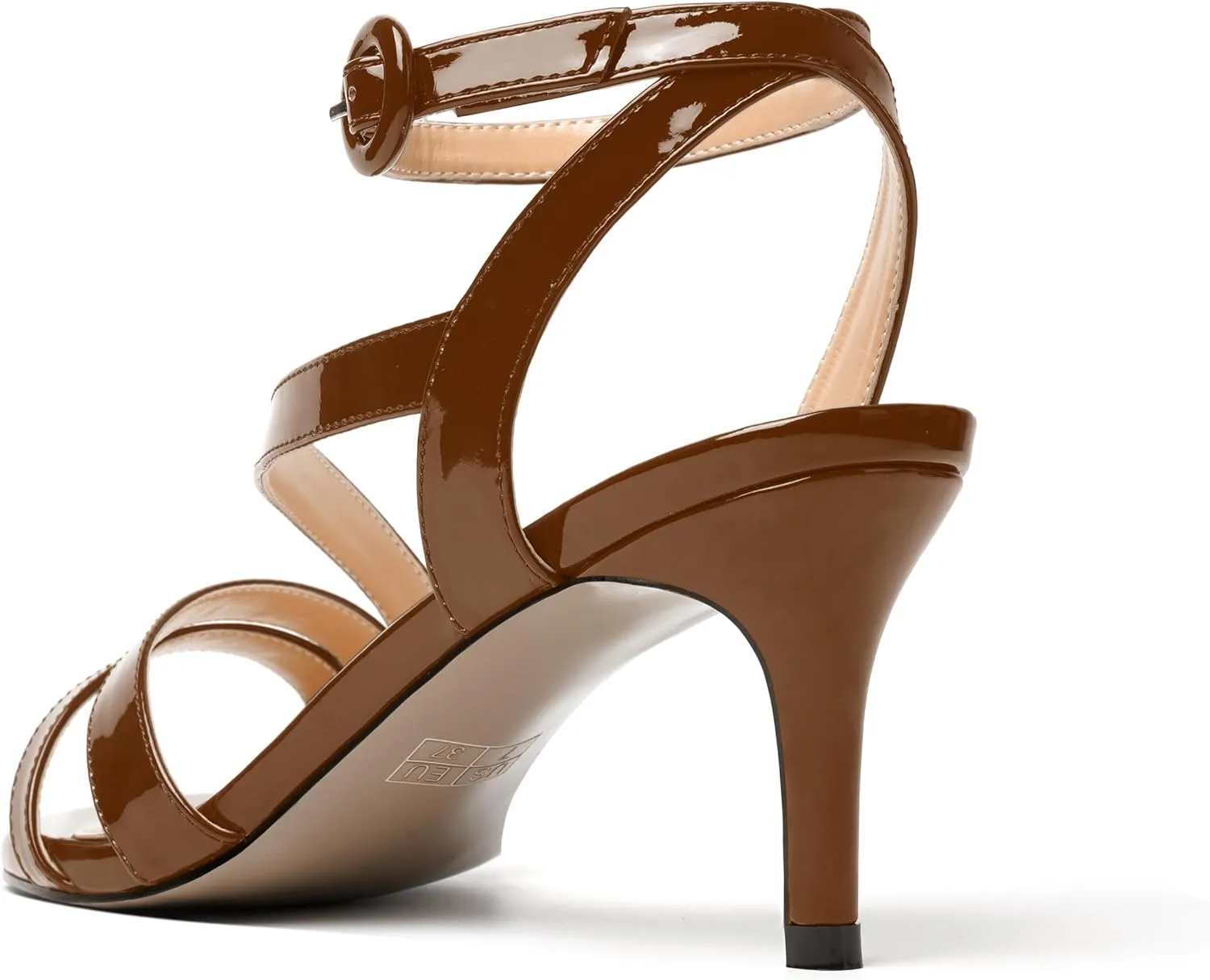 MERRORI Womens Casual Ankle Strap Patent Open Toe Buckle Office Stiletto Mid Heel Heeled Sandals 2.5 Inch