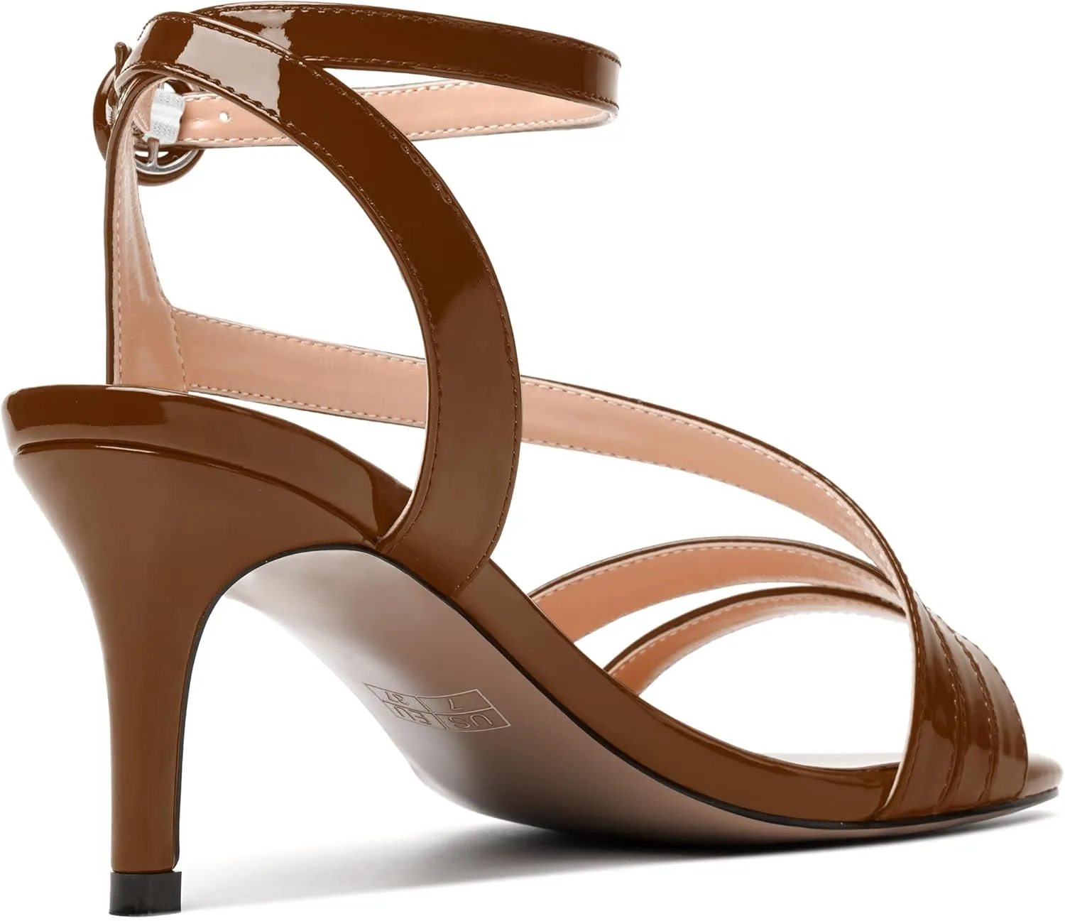 MERRORI Womens Casual Ankle Strap Patent Open Toe Buckle Office Stiletto Mid Heel Heeled Sandals 2.5 Inch