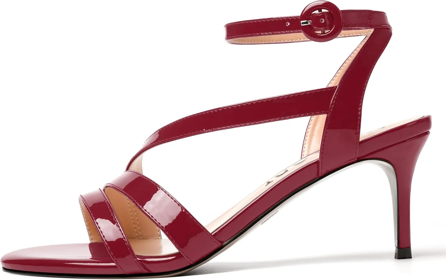 MERRORI Womens Casual Ankle Strap Patent Open Toe Buckle Office Stiletto Mid Heel Heeled Sandals 2.5 Inch