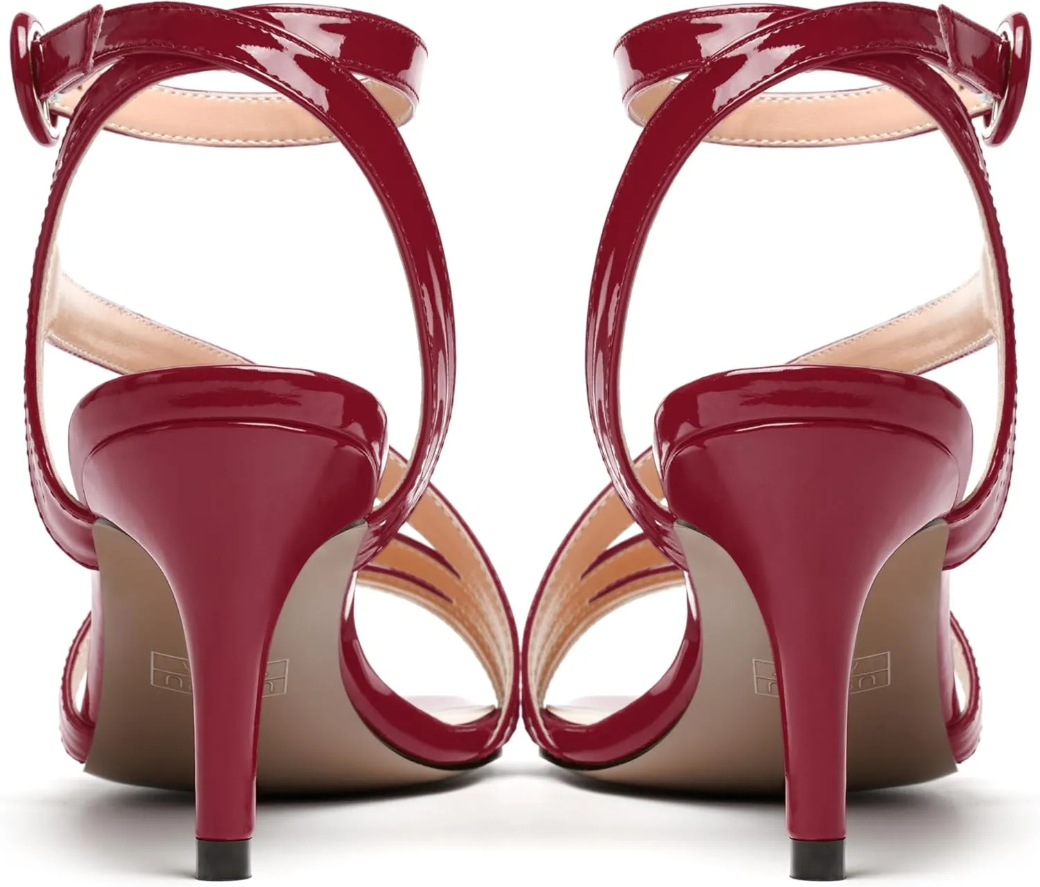 MERRORI Womens Casual Ankle Strap Patent Open Toe Buckle Office Stiletto Mid Heel Heeled Sandals 2.5 Inch