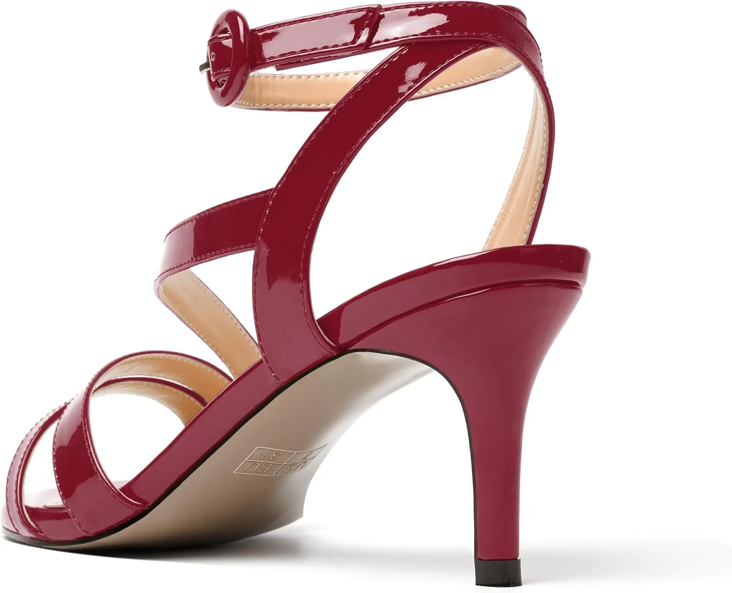 MERRORI Womens Casual Ankle Strap Patent Open Toe Buckle Office Stiletto Mid Heel Heeled Sandals 2.5 Inch