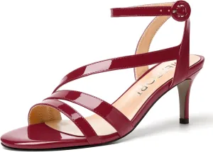 MERRORI Womens Casual Ankle Strap Patent Open Toe Buckle Office Stiletto Mid Heel Heeled Sandals 2.5 Inch