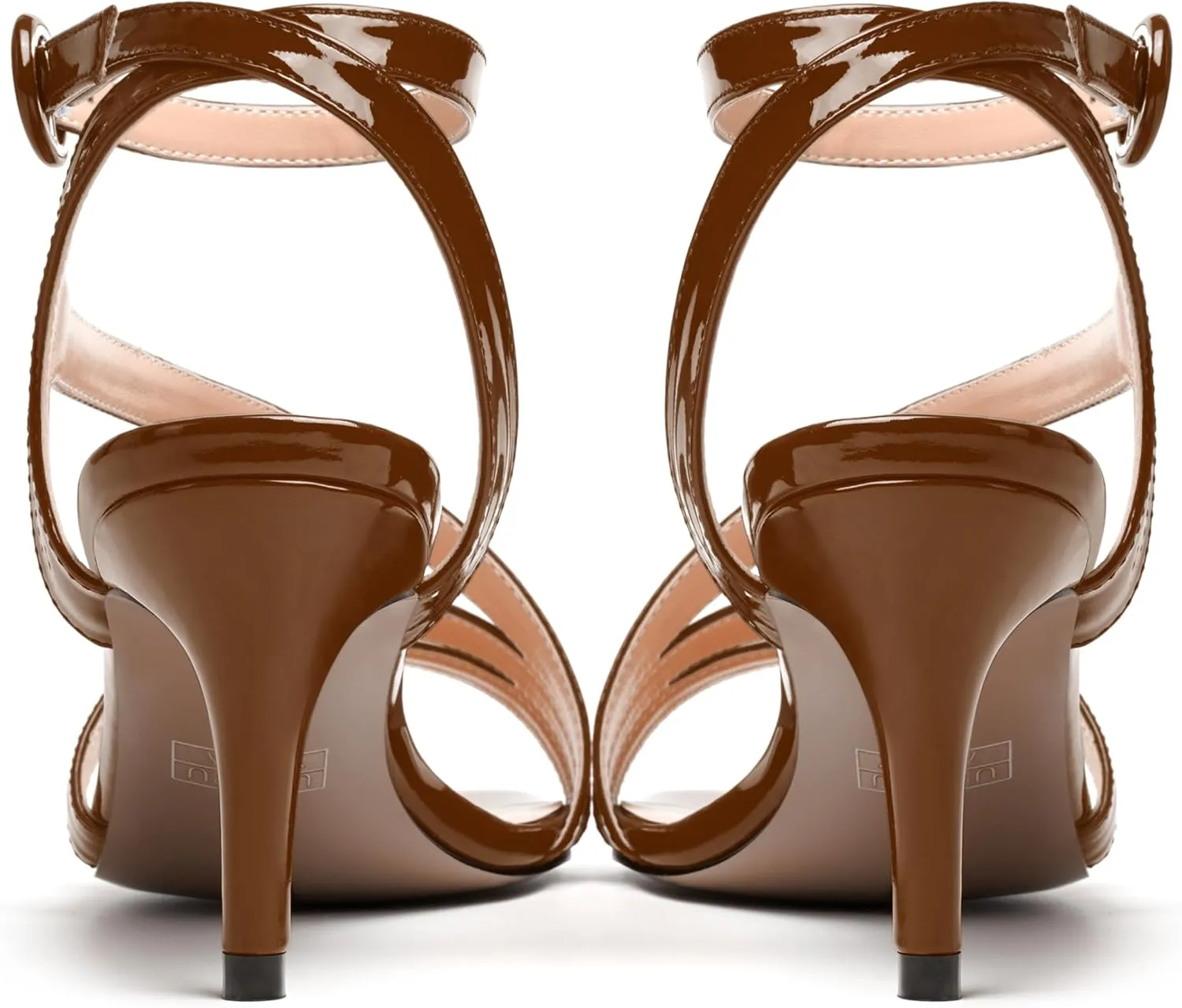MERRORI Womens Casual Ankle Strap Patent Open Toe Buckle Office Stiletto Mid Heel Heeled Sandals 2.5 Inch