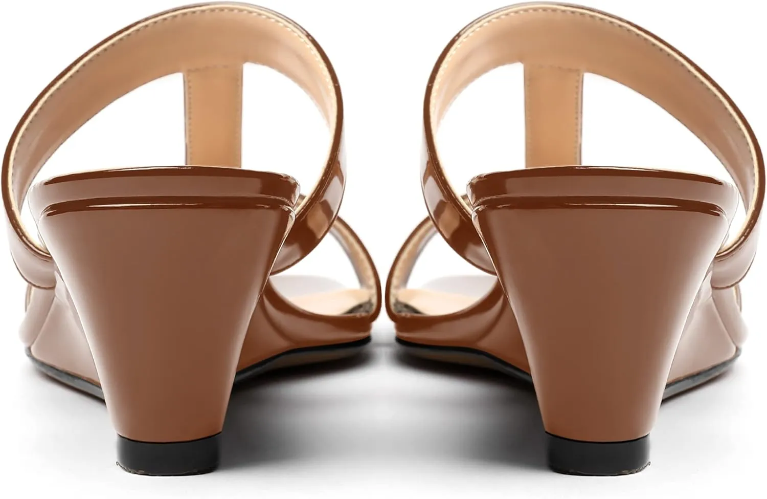 MODENCOCO Women's Comfortable Patent Slip On Dating Dress Open Toe T Strap Wedge Low Heel Heeled Sandals 2 Inch