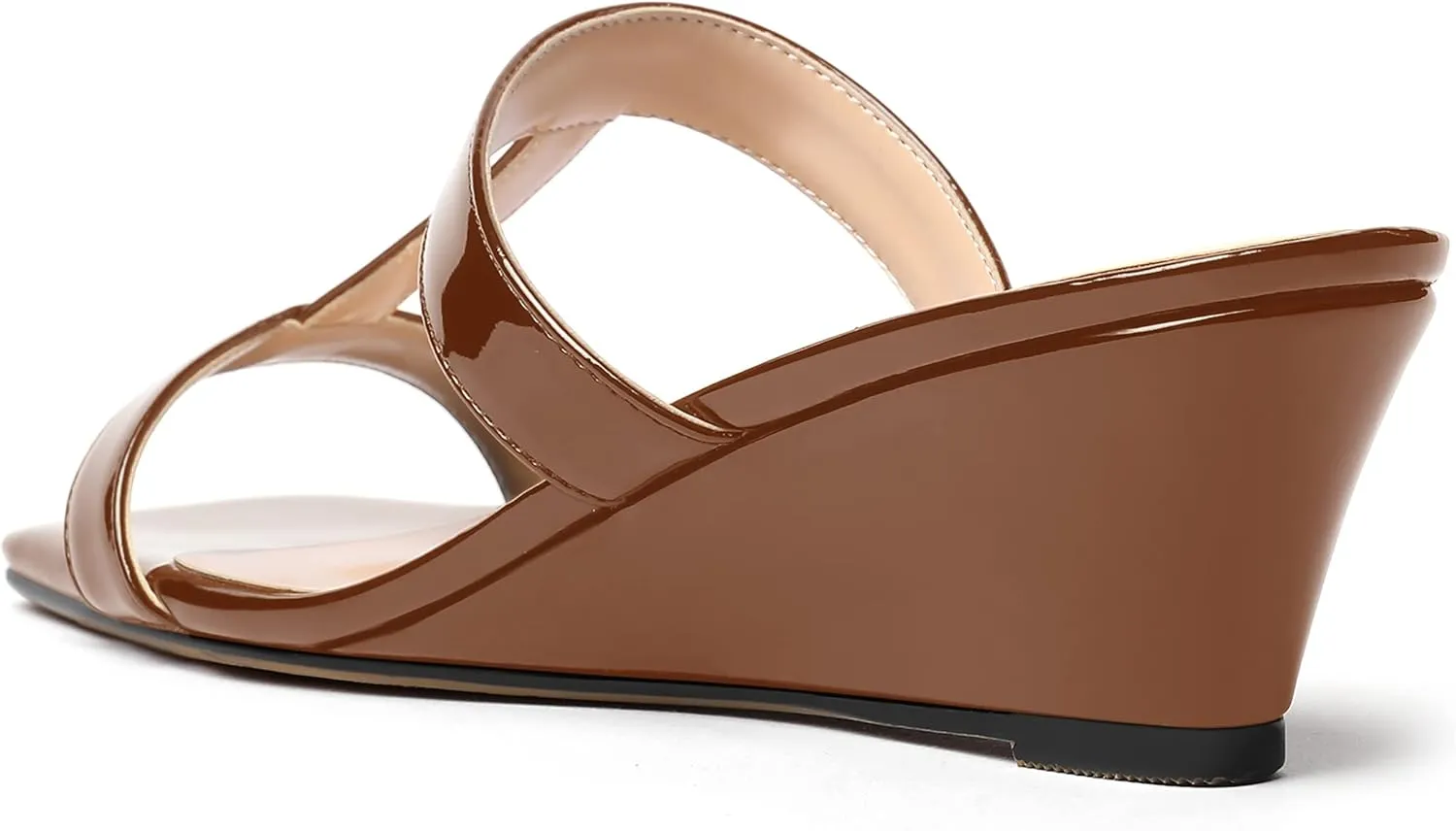MODENCOCO Women's Comfortable Patent Slip On Dating Dress Open Toe T Strap Wedge Low Heel Heeled Sandals 2 Inch