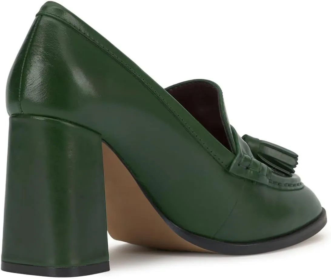MOOMMO Women Chunky Block High Heel Tassel Loafers Pumps Round Closed Toe Slip On Dress Loafers Shoes Fringe 3 Inch Heels Office Shoes Matte Leather for Ladies Formal Work Wedding Party 4-11 M US