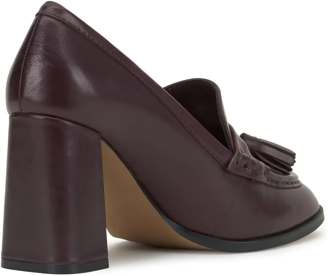 MOOMMO Women Chunky Block High Heel Tassel Loafers Pumps Round Closed Toe Slip On Dress Loafers Shoes Fringe 3 Inch Heels Office Shoes Matte Leather for Ladies Formal Work Wedding Party 4-11 M US