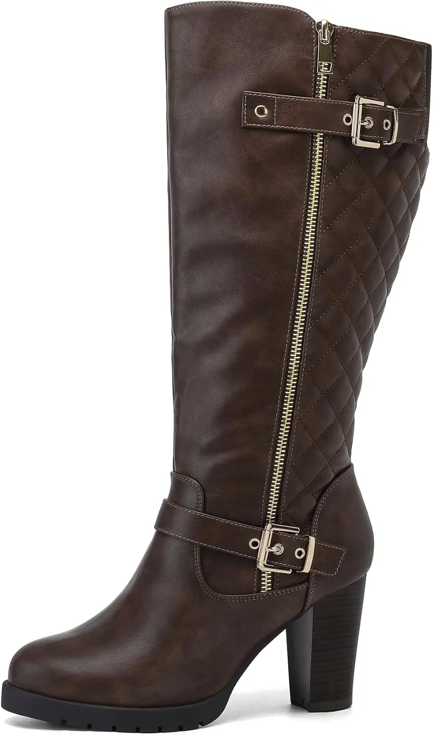 Mysoft Women's Extra Wide Calf Knee High Boots With Chunky Block Heel, Round Toe, and Side Zipper