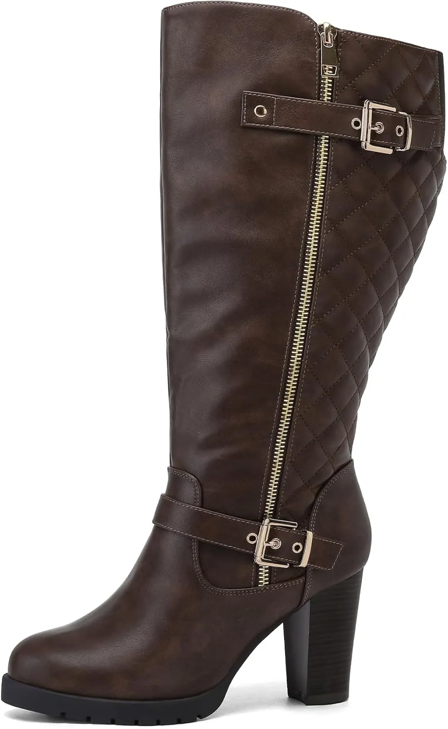mysoft Women's Wide Calf Knee High Boots Chunky Block Heel Round Toe Tall Boots Side Zipper