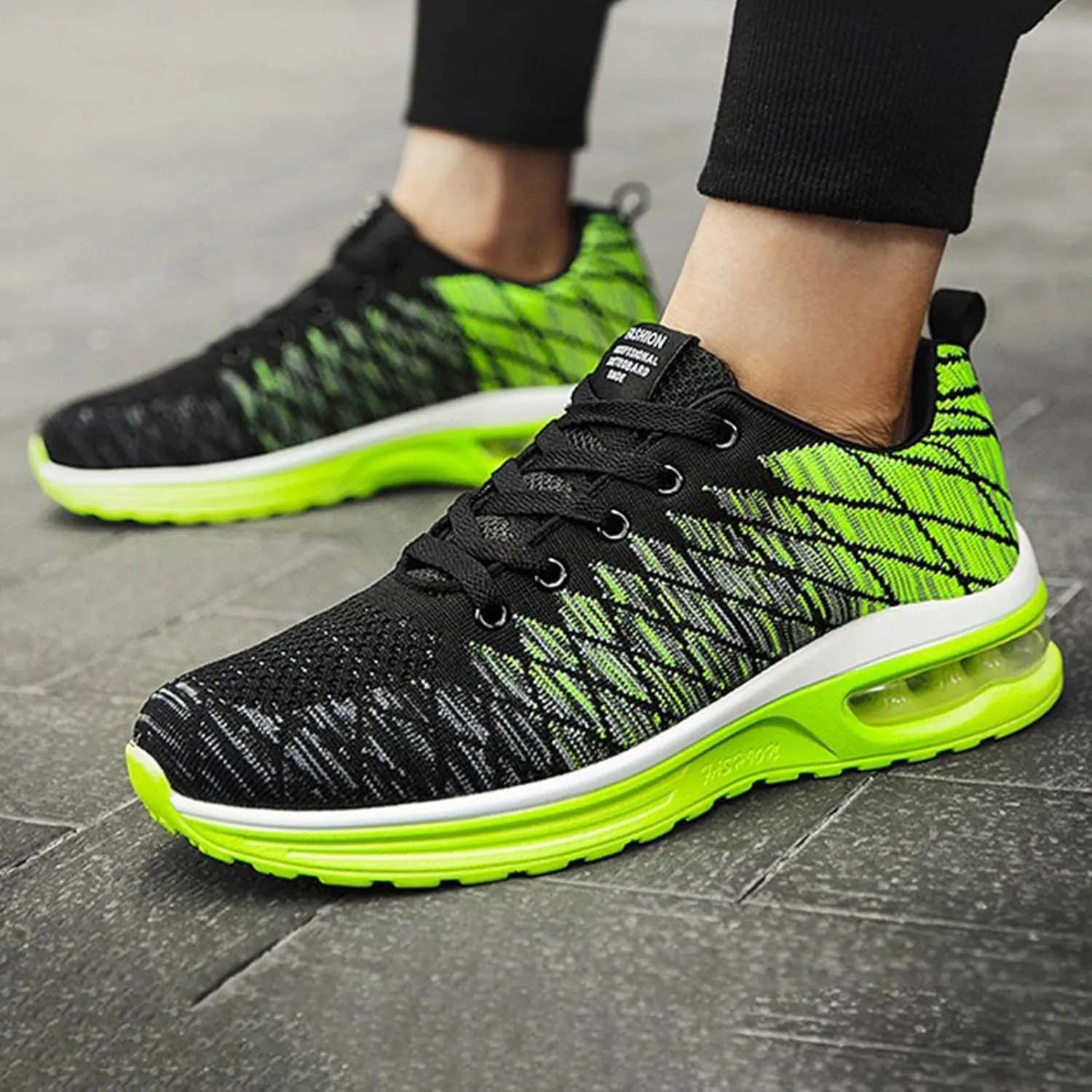 Non Slip Work Sport Shoes for Men Lightweight Air Cushion Sole Sneaker Elastic Fly Woven Mesh Jogging Sneaker