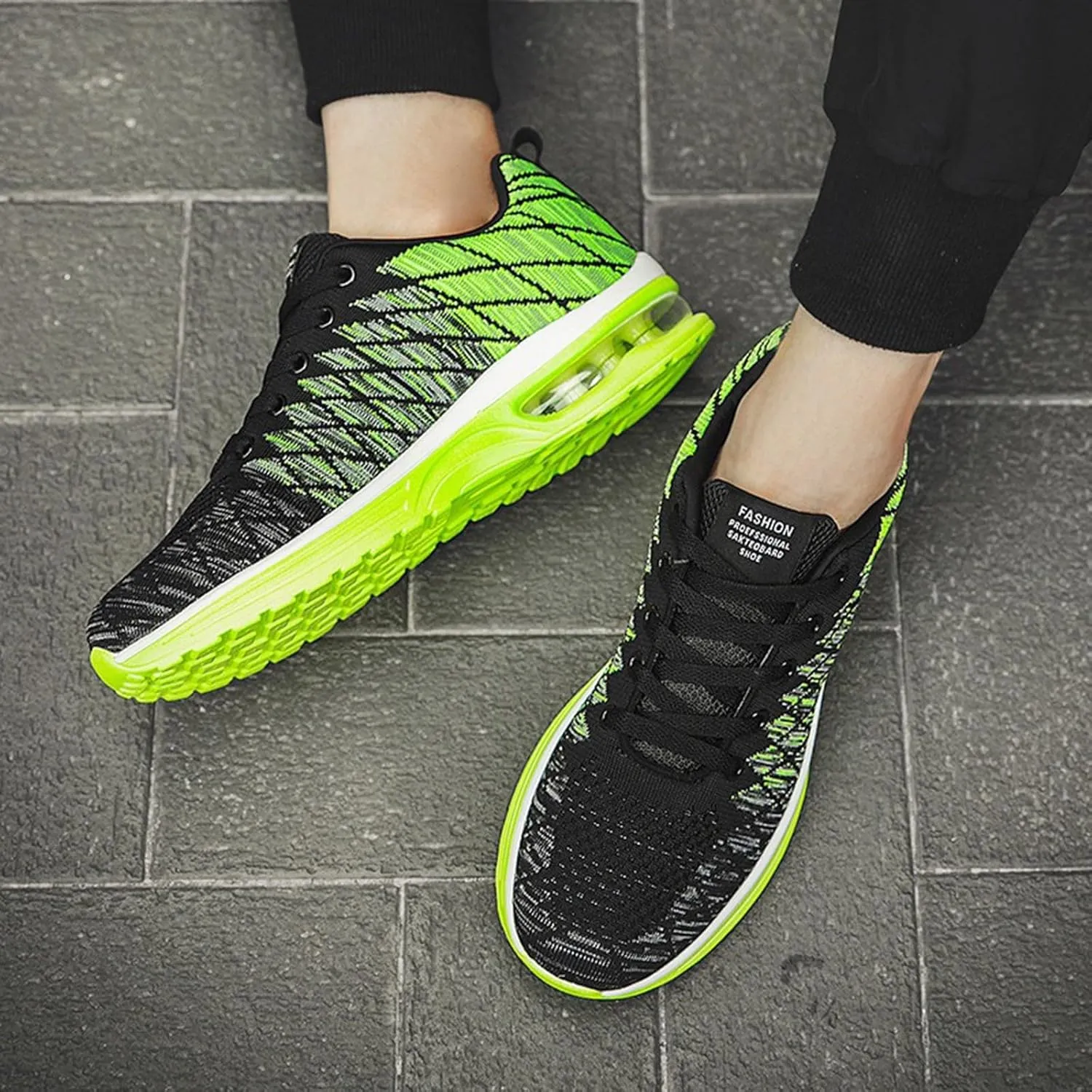 Non Slip Work Sport Shoes for Men Lightweight Air Cushion Sole Sneaker Elastic Fly Woven Mesh Jogging Sneaker