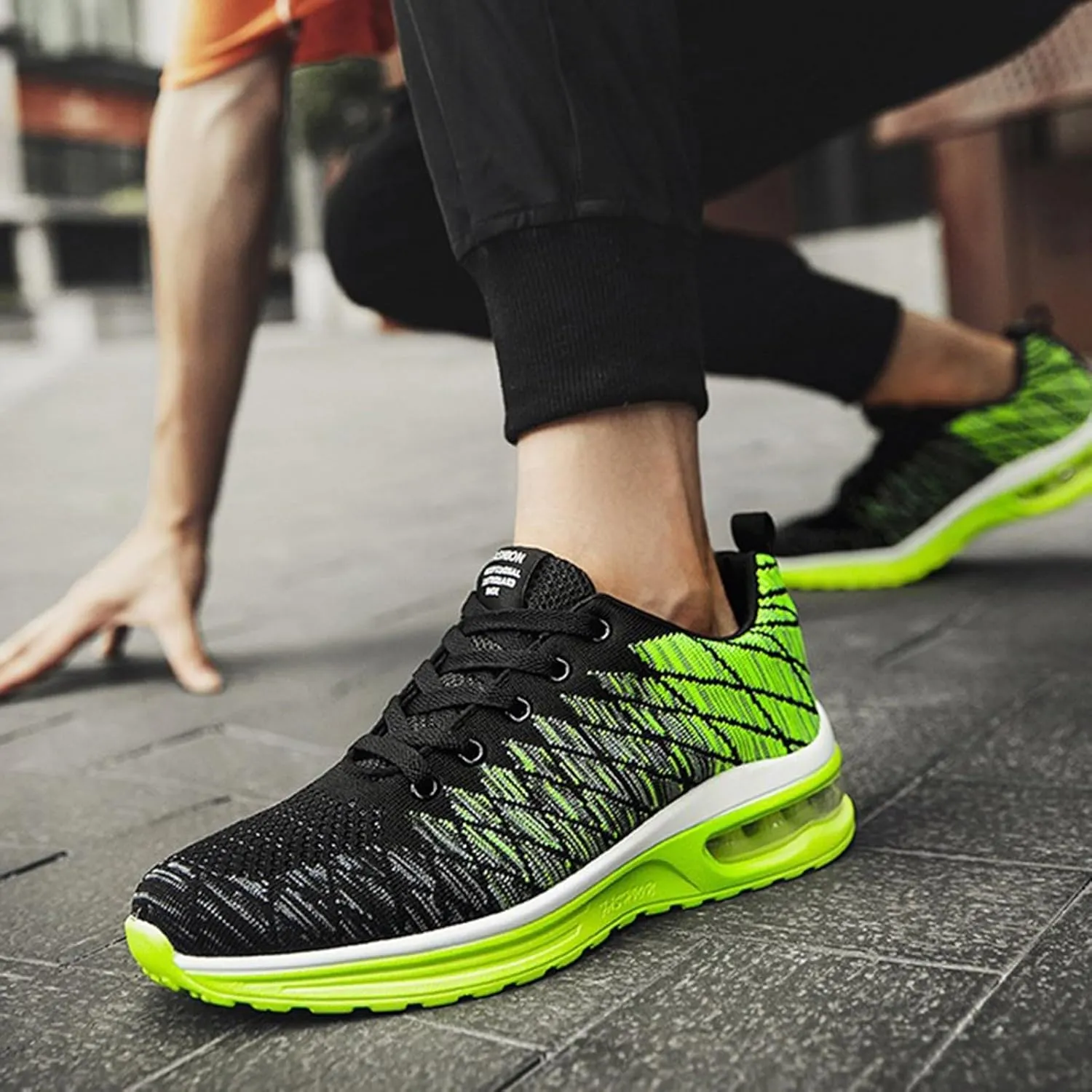 Non Slip Work Sport Shoes for Men Lightweight Air Cushion Sole Sneaker Elastic Fly Woven Mesh Jogging Sneaker