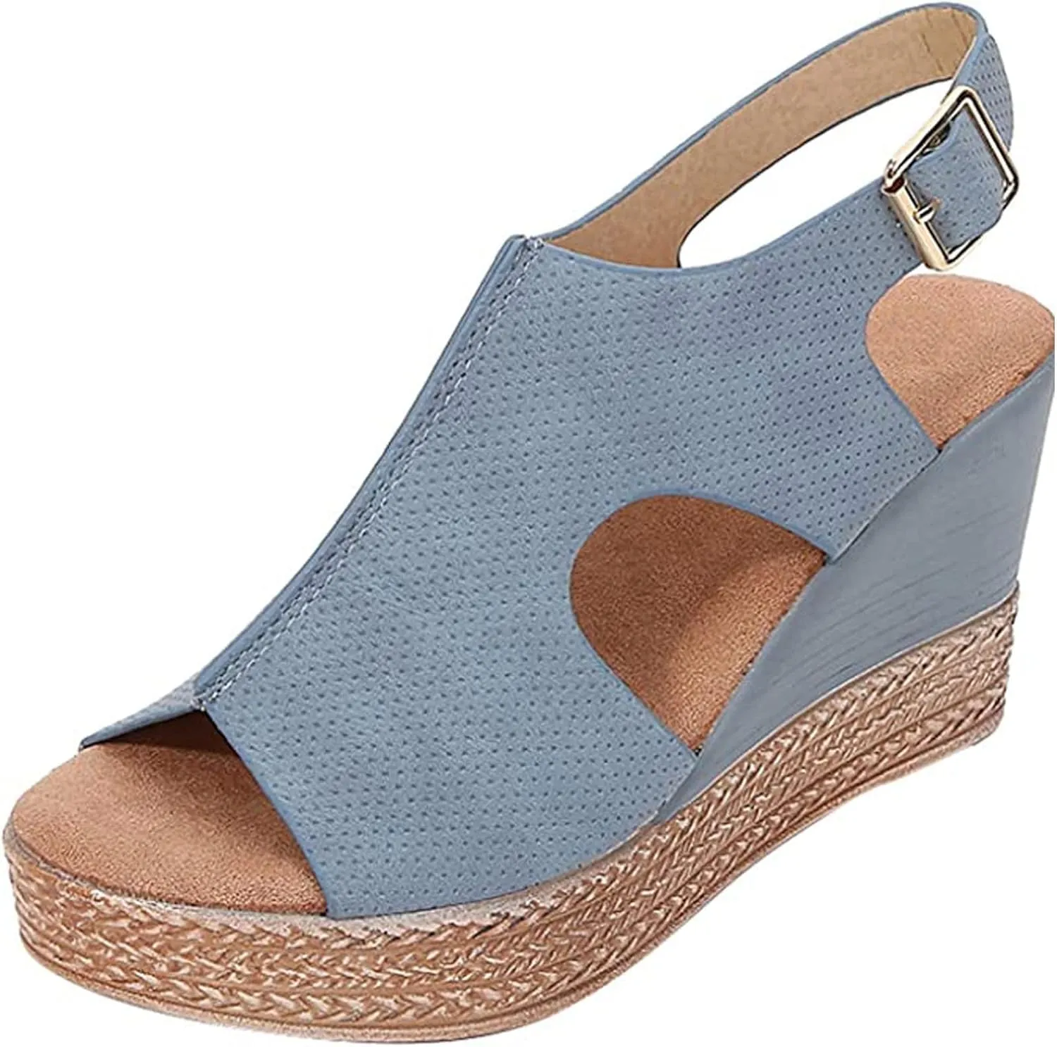 oiangi Slingback Sandals for Women Comfort Heels Summer Fish Mouth Open Toe Hollow Buckle Wedge Platform Shoes Casual Ankle Strap High Heel Beach Shoes