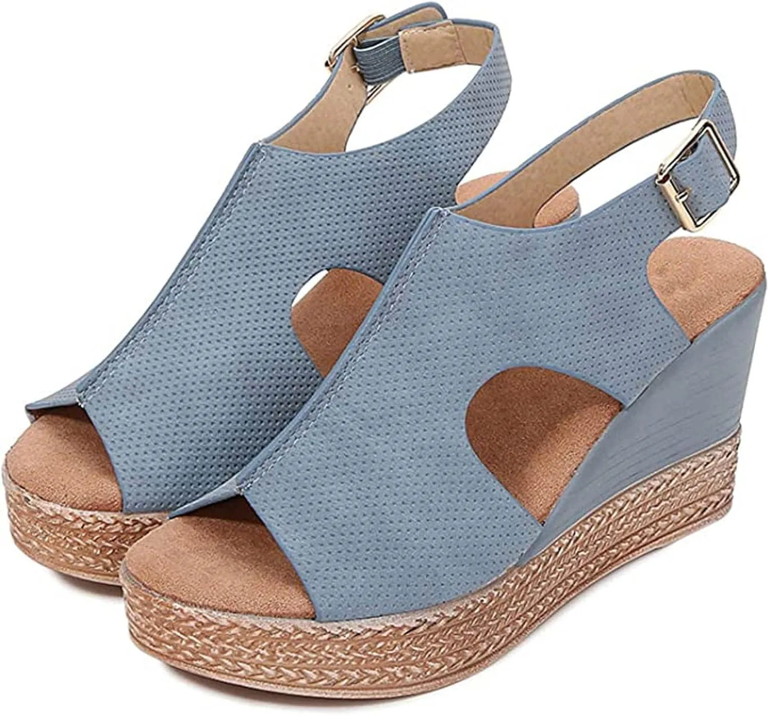 oiangi Slingback Sandals for Women Comfort Heels Summer Fish Mouth Open Toe Hollow Buckle Wedge Platform Shoes Casual Ankle Strap High Heel Beach Shoes