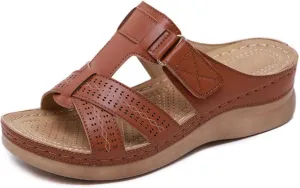 oiangi Women's Sandals Comfortable Wedge Sandals with Arch Support Summer Casual Fish Mouth Open Toe Slip-on Slipper Flower Hollow Platform Slides Flip Flops