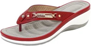 oiangi Womens Wedge Flip Flop Sandals Summer Casual Thong Straps Clip Toe Slipper Metal Decoration Slip On Slides Lightweight Comfortable Beach Shoes