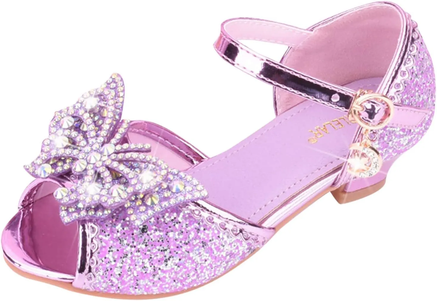 Open Front Bow Sequins Sandals for Girls Kids Princess Wedding Formal Ankle High Heel Shoes Summer Dress Dance Sandals