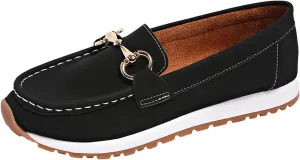 Orthopedic Platform Loafers Women with Chain, Round Retro Toe Comfortable Slip On Work Loafers
