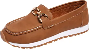 Orthopedic Platform Loafers Women with Chain, Round Retro Toe Comfortable Slip On Work Loafers