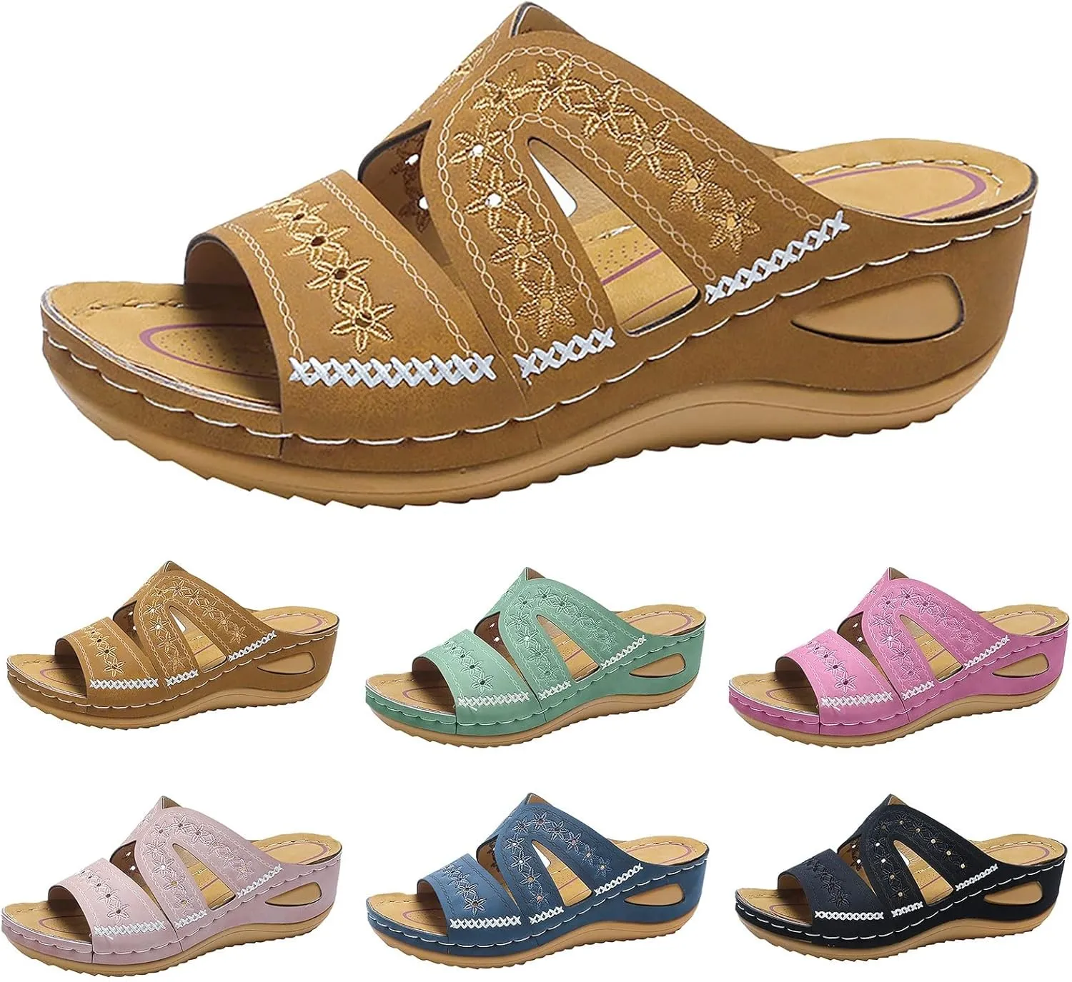 Orthopedic Sandals for Women Dressy Summer Comfortable Walking Sandals with Arch Support Platform Sandals Wedge Slides Shoes
