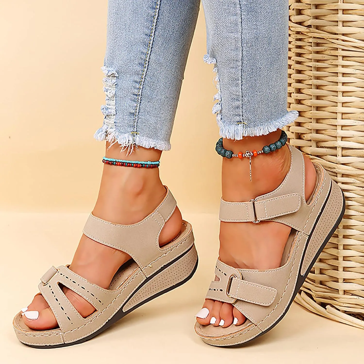 Orthopedic Sandals for Women Dressy Summer Comfortable Walking Sandals with Arch Support Platform Sandals Wedge Slides Shoes