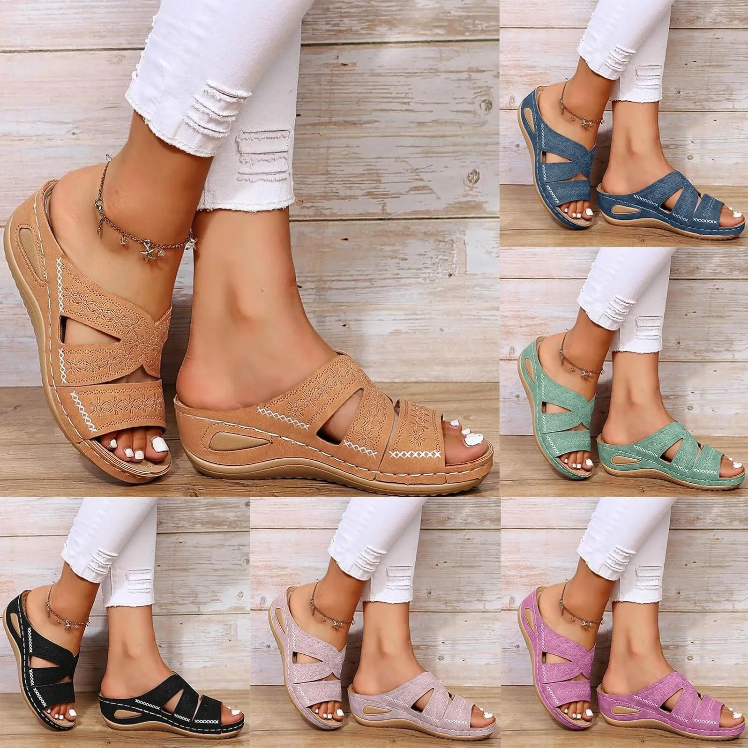 Orthopedic Sandals for Women: Slip On Dressy Summer Comfortable Slides Sandals Lightweight Memory Foam Wedge Platform Shoes