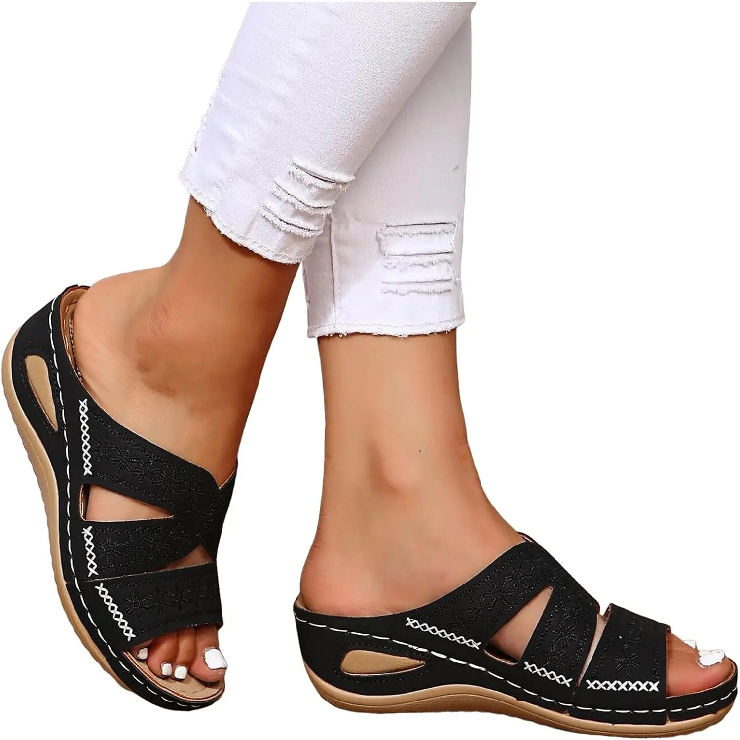 Orthopedic Sandals for Women: Slip On Dressy Summer Comfortable Slides Sandals Lightweight Memory Foam Wedge Platform Shoes
