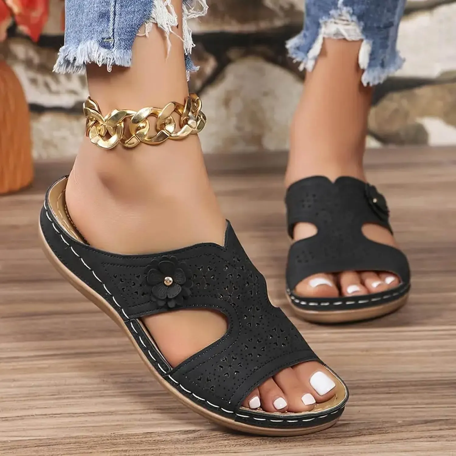 Orthopedic Sandals for Women: Slip On Dressy Summer Comfortable Wedge Sandals Lightweight Walking Sandals with Arch Support