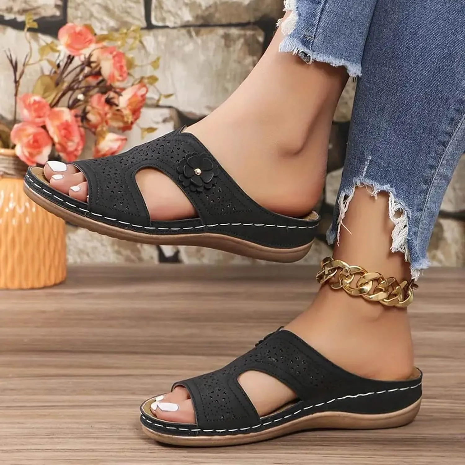 Orthopedic Sandals for Women: Slip On Dressy Summer Comfortable Wedge Sandals Lightweight Walking Sandals with Arch Support