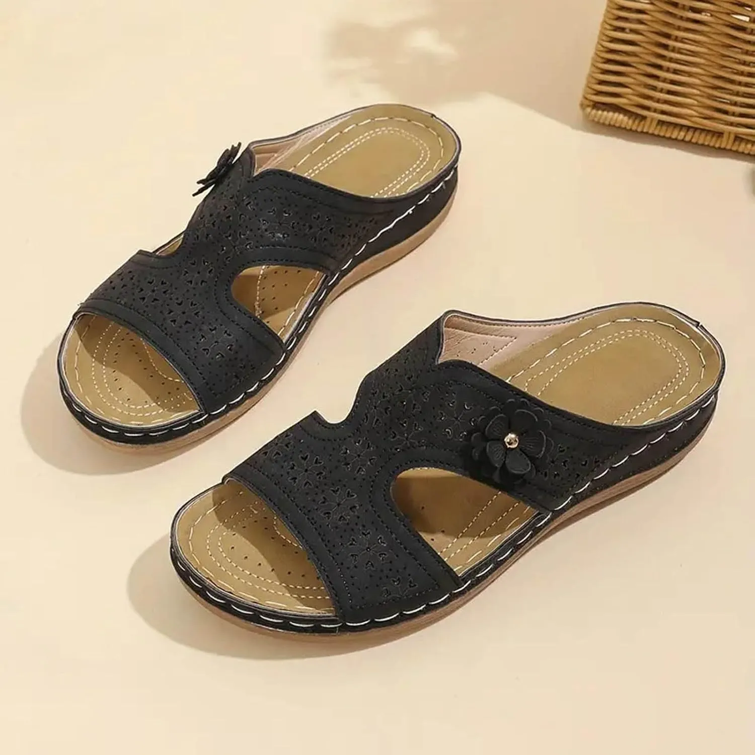 Orthopedic Sandals for Women: Slip On Dressy Summer Comfortable Wedge Sandals Lightweight Walking Sandals with Arch Support