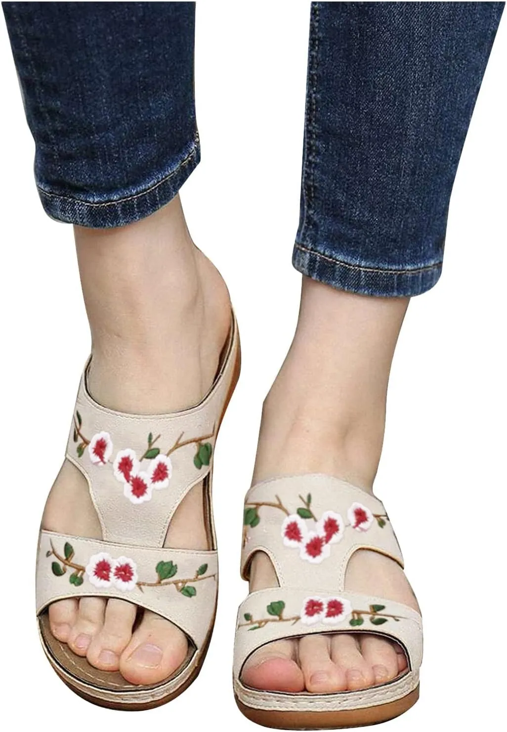 Orthopedic Sandals for Women Wide Width Arch Support Flip Flops Beach with Flowers Wedge Sandal Comfortable Cute Arch Support Womens Comfortable Shoes Sandalias De Mujer OrtopéDicas