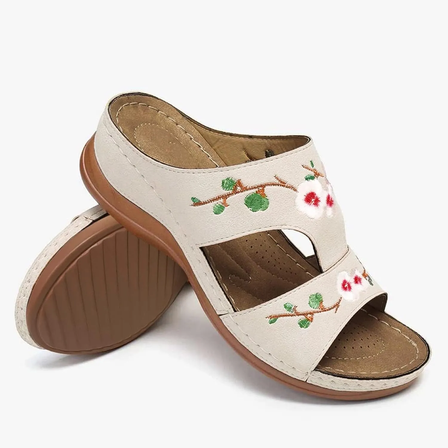Orthopedic Sandals for Women Wide Width Arch Support Flip Flops Beach with Flowers Wedge Sandal Comfortable Cute Arch Support Womens Comfortable Shoes Sandalias De Mujer OrtopéDicas