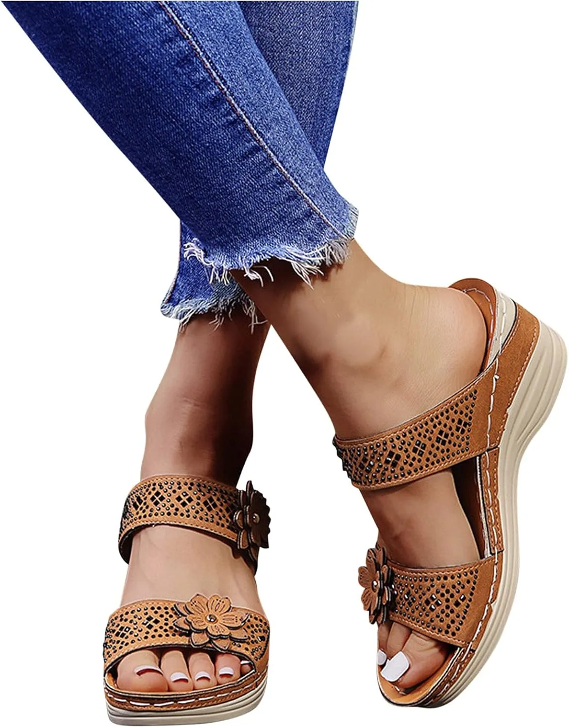 Orthopedic Sandals for Women Wide Width Arch Support Flip Flops Shower Wide Wedge Sandal Dressy Summer Arch Support Shoes Women Wedge Shoes Orthopedic Comfortable Orthopedic Shoe for Woman