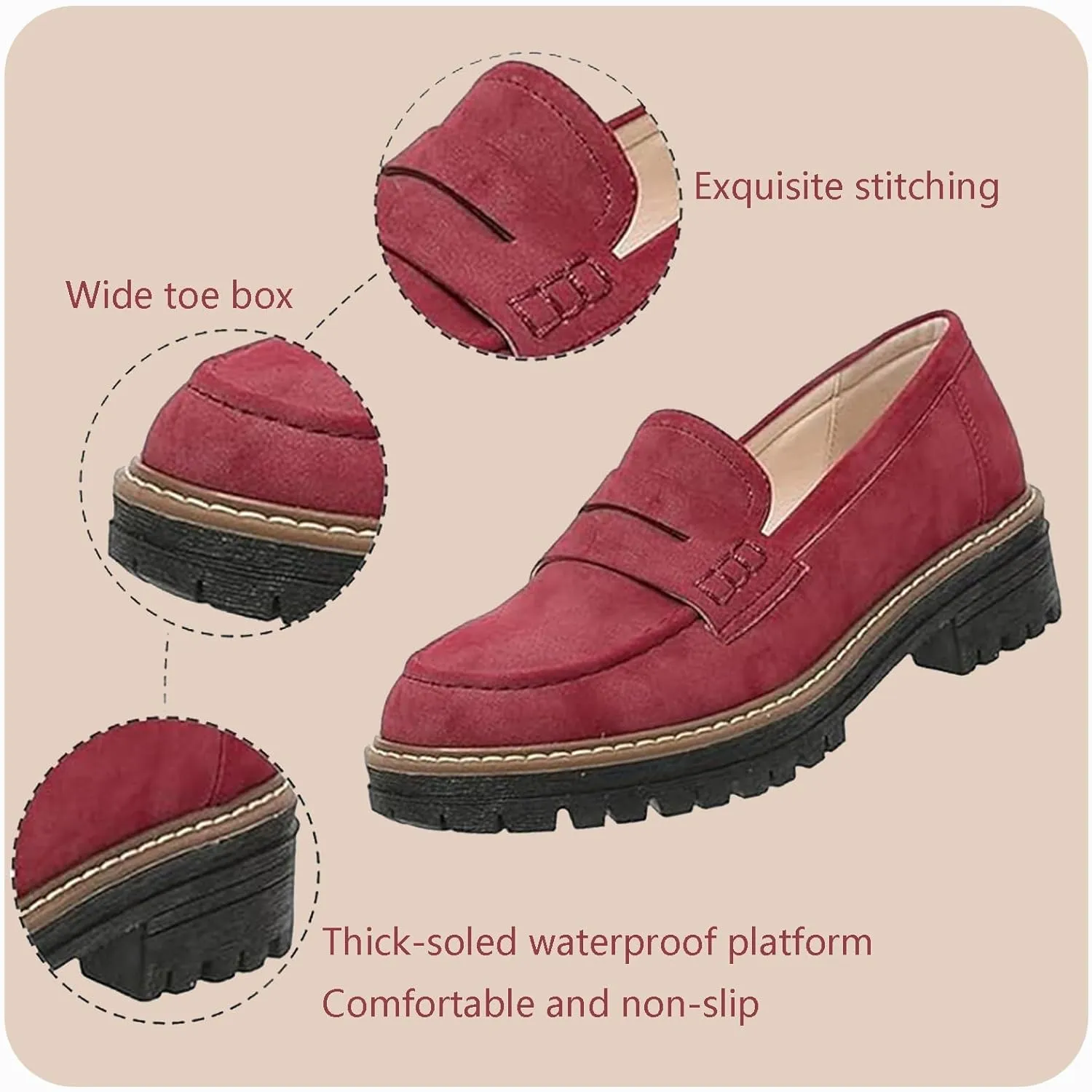 Orthoture-Orthopedic Platform Loafers, Orthoture Orthopedic Shoes, Slip On Comfort Wide Toe Lightweight Non-Slip Casual Flat Shoes(Pink,US 8)