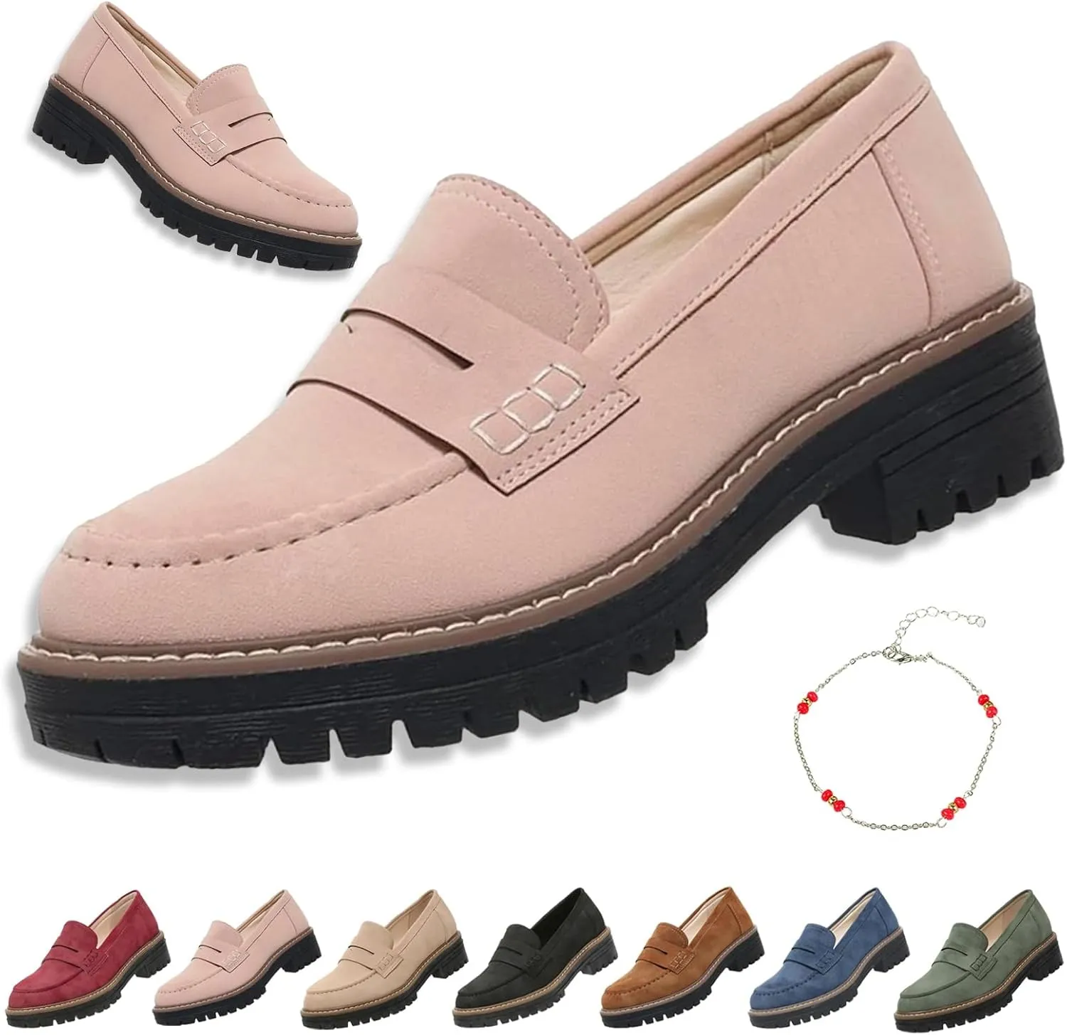 Orthoture-Orthopedic Platform Loafers, Orthoture Orthopedic Shoes, Slip On Comfort Wide Toe Lightweight Non-Slip Casual Flat Shoes(Pink,US 8)