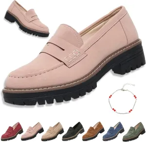 Orthoture-Orthopedic Platform Loafers, Orthoture Orthopedic Shoes, Slip On Comfort Wide Toe Lightweight Non-Slip Casual Flat Shoes(Pink,US 8)