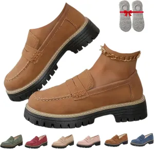 Orthoture-Orthopedic Platform Loafers, Orthoture Womens Shoes, Retro Lug Sole Slip On Loafers Casual Fashion Comfort(Brown,US 6)