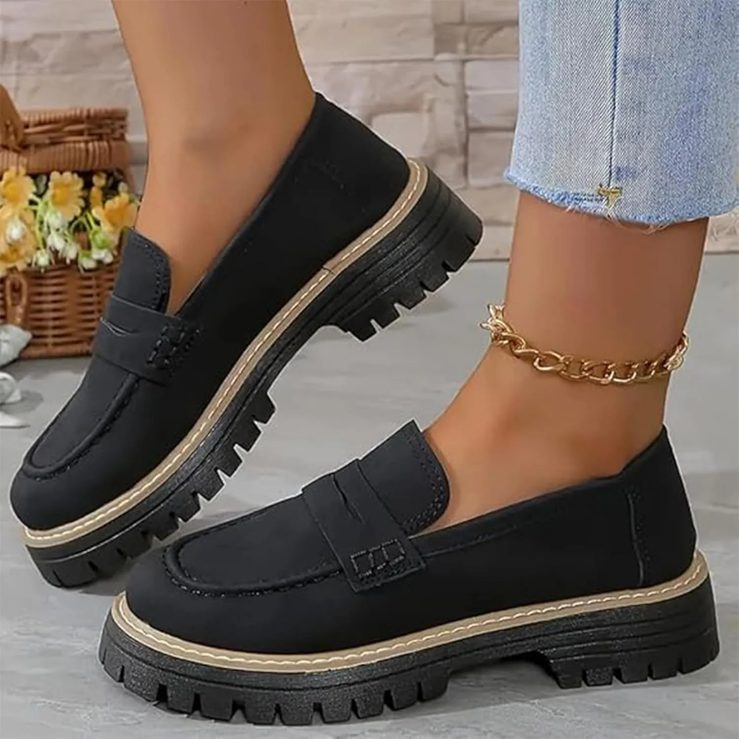 Orthoture Orthopedic Platform Loafers, Womens Loafers Comfortable,Womens Round Toe Walking Shoe, Womens Suede Lug Sole Loafers,Comfortable Slip on Work Office Casual Dress Shoes