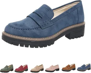Orthoture Orthopedic Platform Loafers, Womens Loafers Comfortable,Womens Round Toe Walking Shoe, Womens Suede Lug Sole Loafers,Comfortable Slip on Work Office Casual Dress Shoes