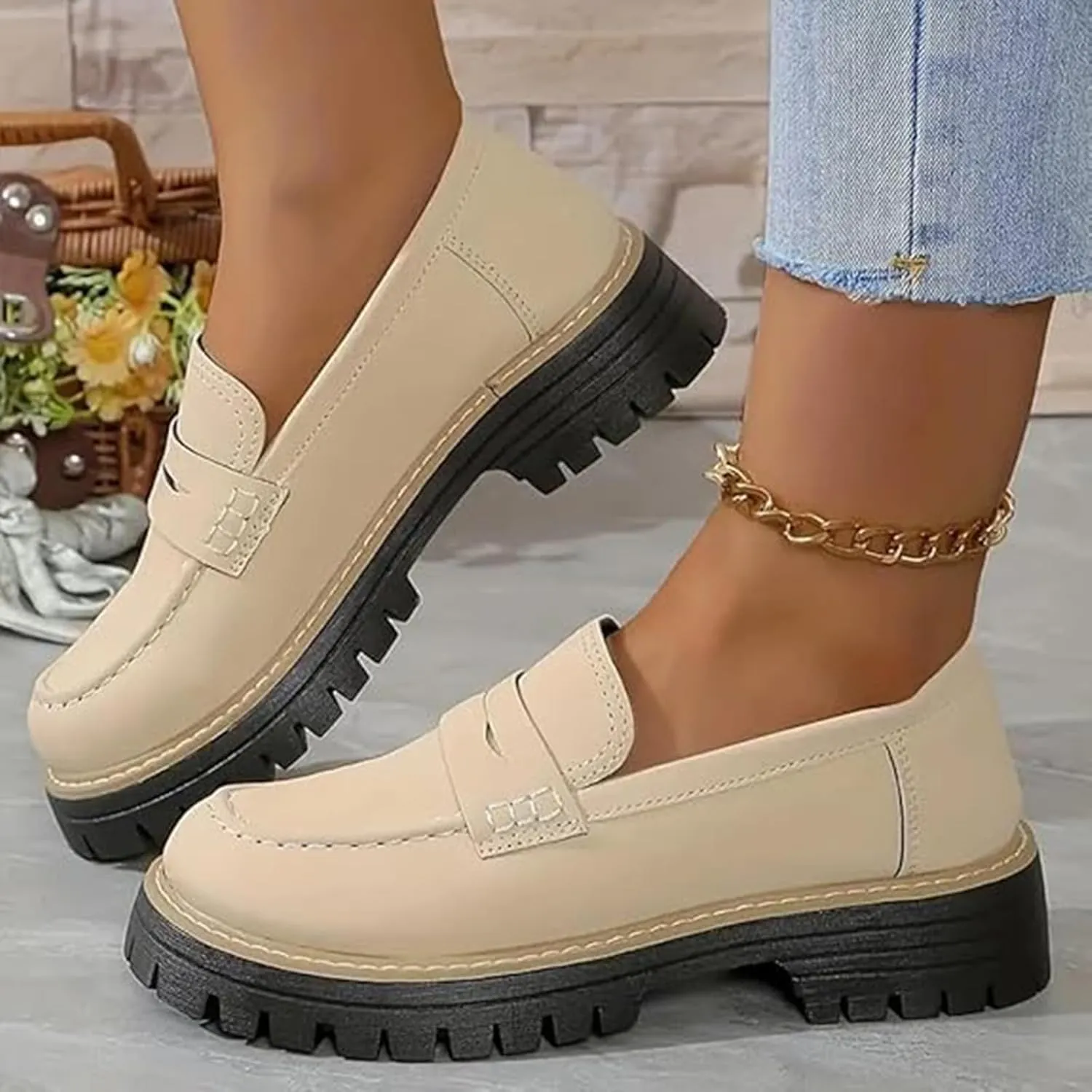 Orthoture Orthopedic Platform Loafers, Womens Loafers Comfortable,Womens Round Toe Walking Shoe, Womens Suede Lug Sole Loafers,Comfortable Slip on Work Office Casual Dress Shoes