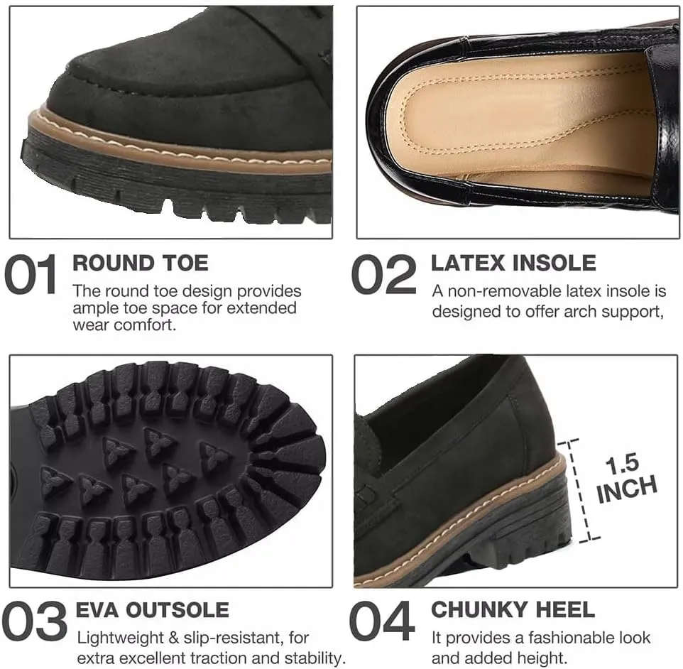 Orthoture Orthopedic Platform Loafers, Womens Loafers Comfortable,Womens Round Toe Walking Shoe, Womens Suede Lug Sole Loafers,Comfortable Slip on Work Office Casual Dress Shoes