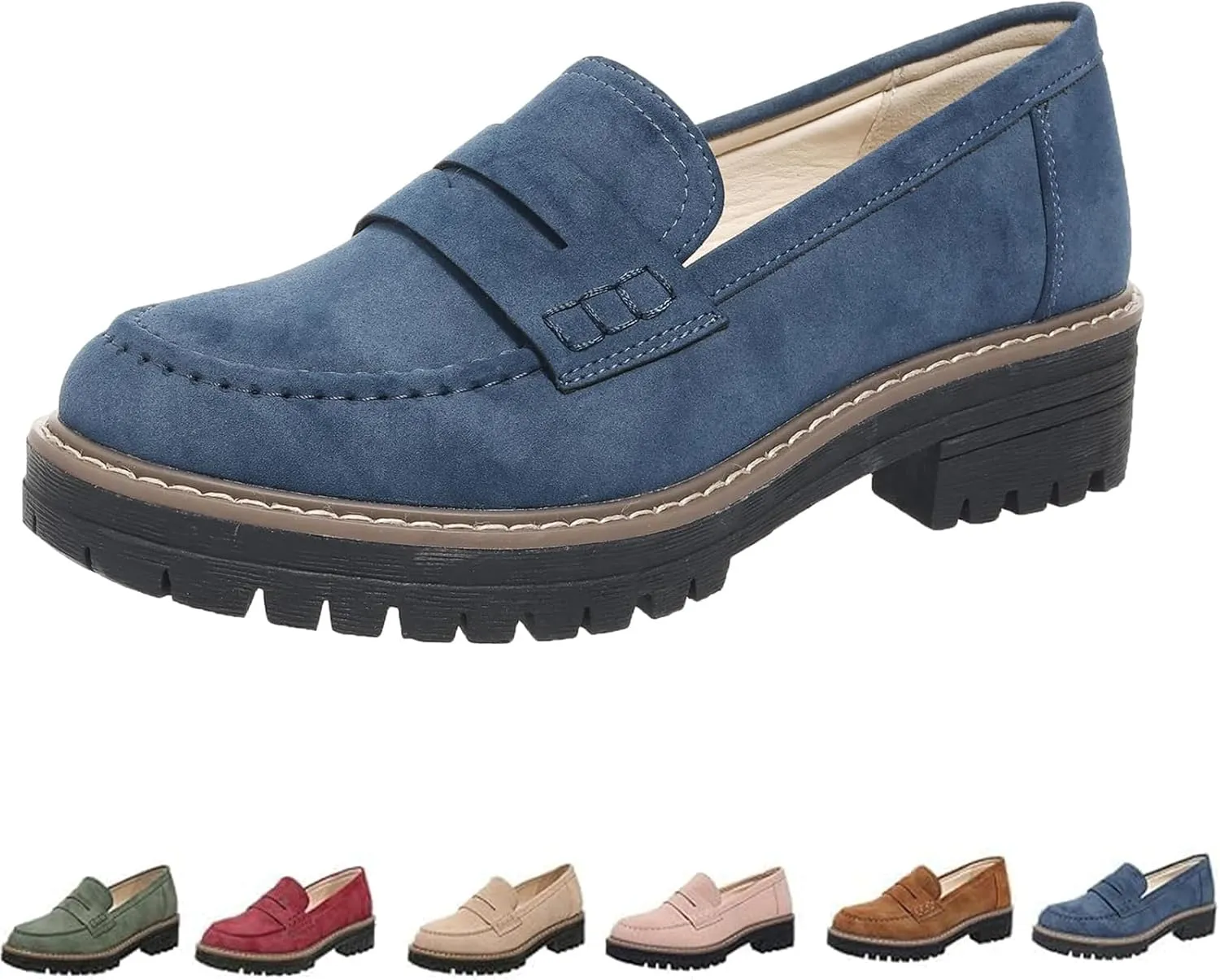 Orthoture Orthopedic Platform Loafers, Womens Loafers Comfortable,Womens Round Toe Walking Shoe, Womens Suede Lug Sole Loafers,Comfortable Slip on Work Office Casual Dress Shoes