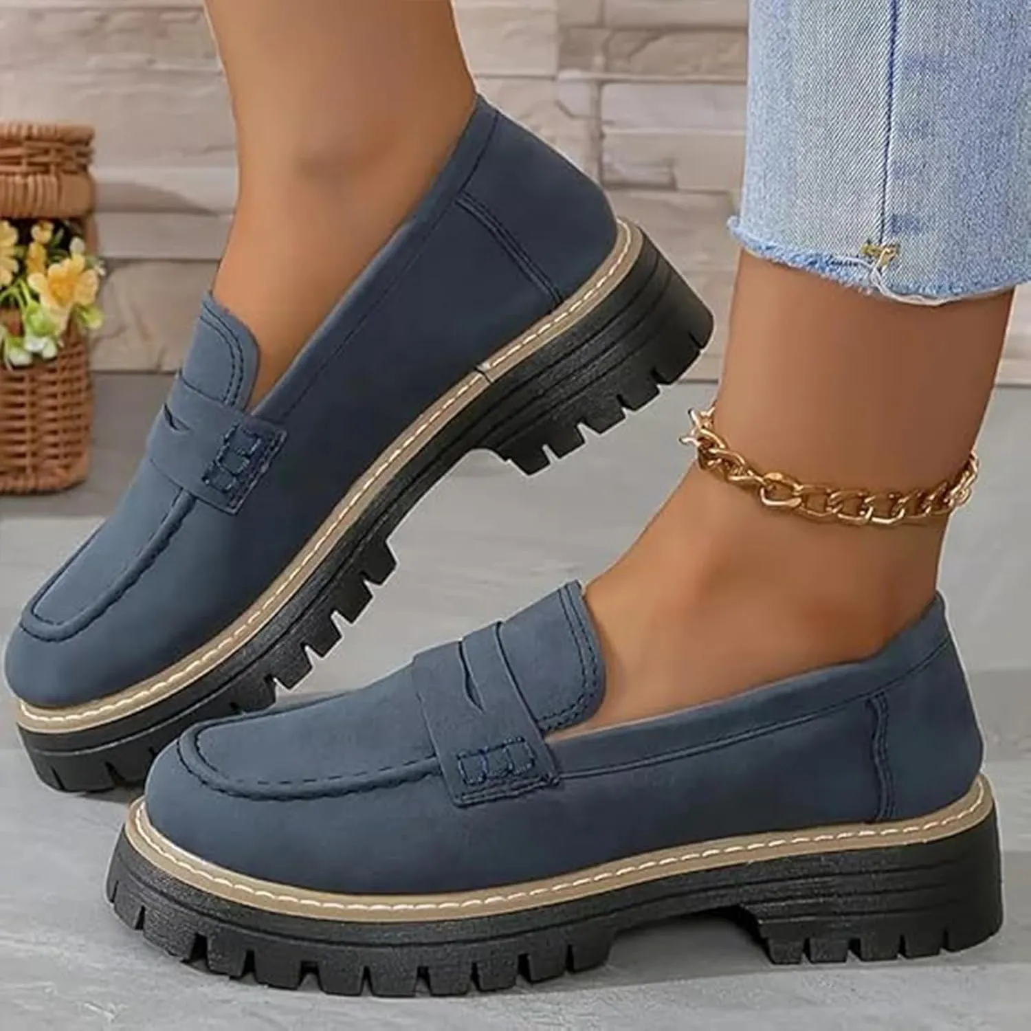 Orthoture Orthopedic Platform Loafers, Womens Loafers Comfortable,Womens Round Toe Walking Shoe, Womens Suede Lug Sole Loafers,Comfortable Slip on Work Office Casual Dress Shoes