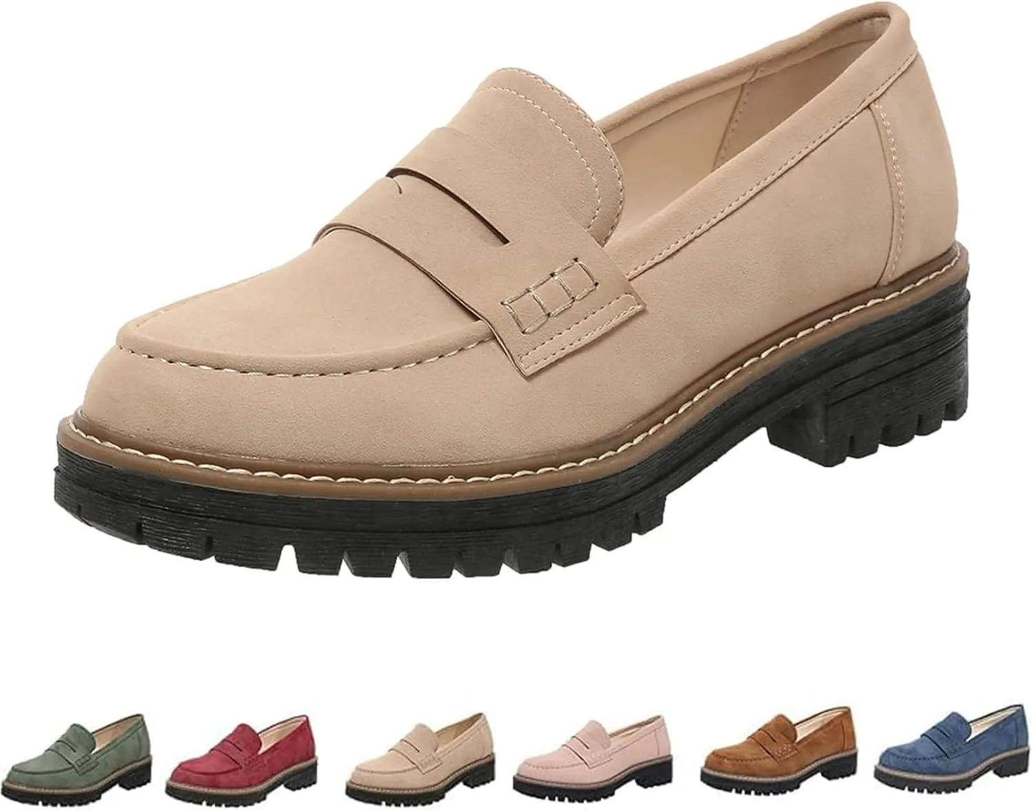 Orthoture Orthopedic Platform Loafers, Womens Loafers Comfortable,Womens Round Toe Walking Shoe, Womens Suede Lug Sole Loafers,Comfortable Slip on Work Office Casual Dress Shoes