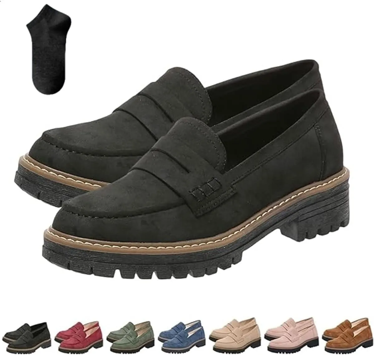 Orthoture-Orthopedic Platform Loafers,Womens Retro Round Toe Comfortable Slip on Shoes,Casual Walking Work Shoes for Women