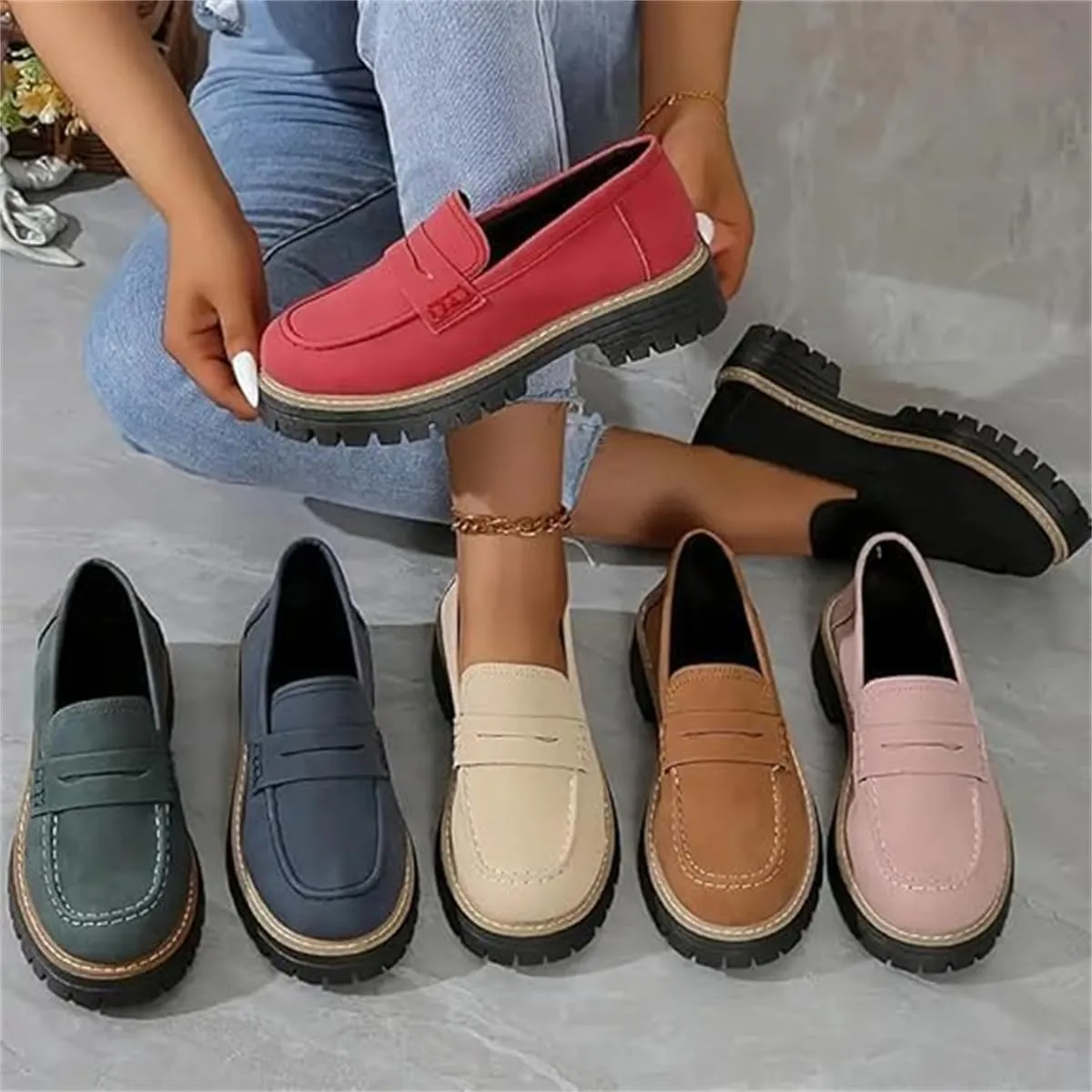 Orthoture-Orthopedic Platform Loafers,Womens Retro Round Toe Comfortable Slip on Shoes,Casual Walking Work Shoes for Women