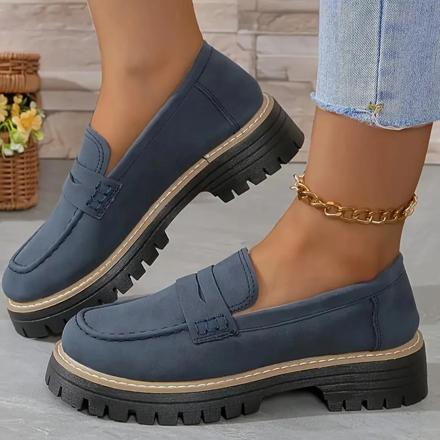 Orthoture Womens Shoes, Orthoture-Orthopedic Platform Loafers, Womens Non Slip Comfortable Retro Slip on Loafers Round Toe Walking Shoe(Brown,US 7.5)